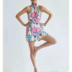 Anthropologie Plenty By Tracy Reese Ruffled Floral Romper Tie Waisted size M